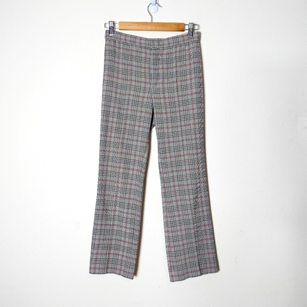 Isabel Marant Plaid Pant Gray Pink Woven Cotton Cropped Straight - Picture 2 of 11